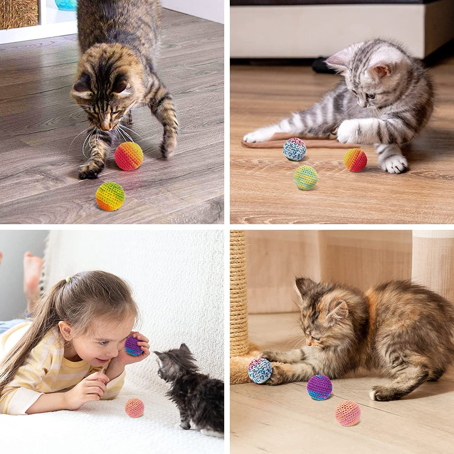 Cat Toys Balls, Woolen Yarn Cat Ball Toy with Bell Inside, Cat Toys for Indoor C