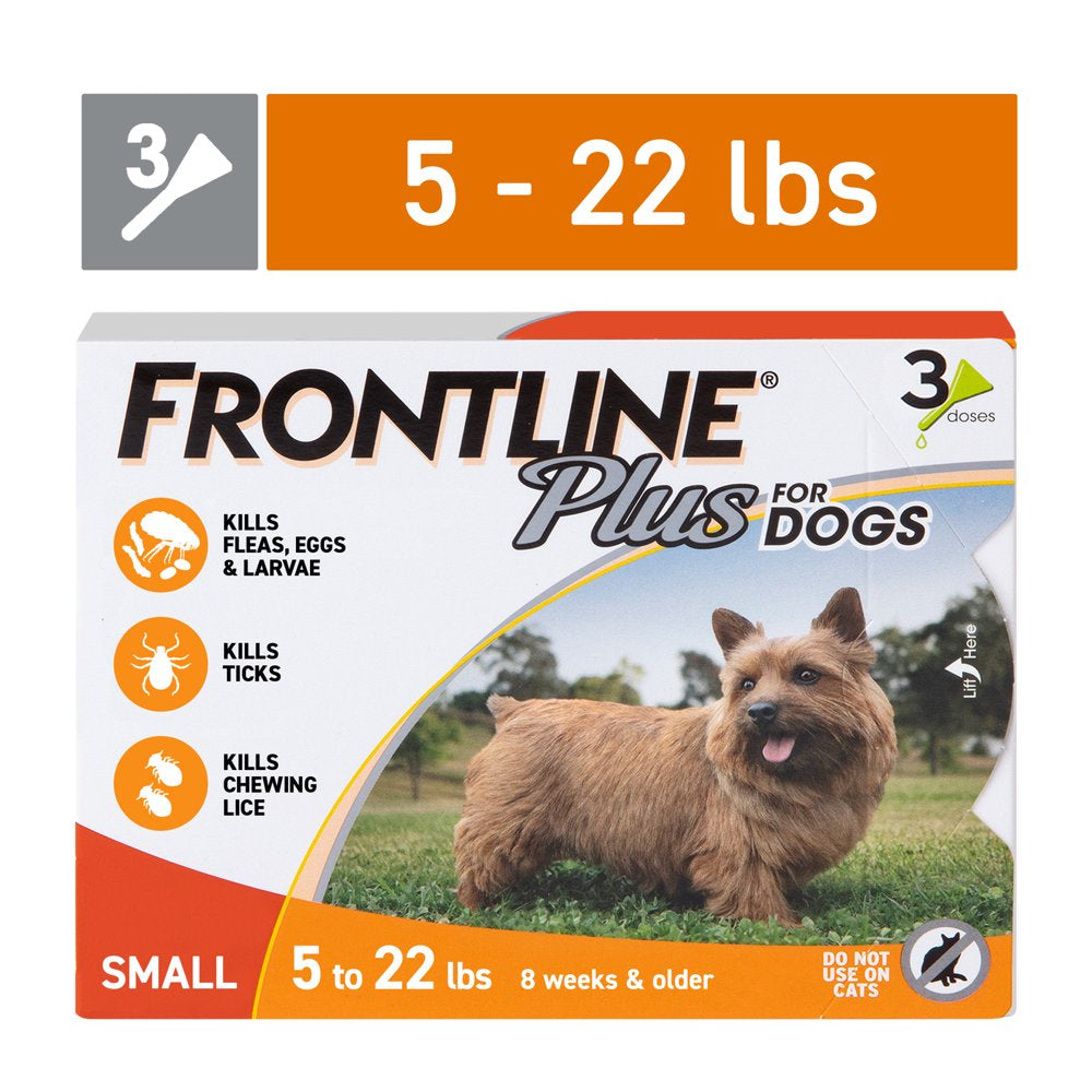 FRONTLINE® plus for Dogs Flea and Tick Treatment, Small Dog, 5-22 Lbs, Orange Box, 3 CT