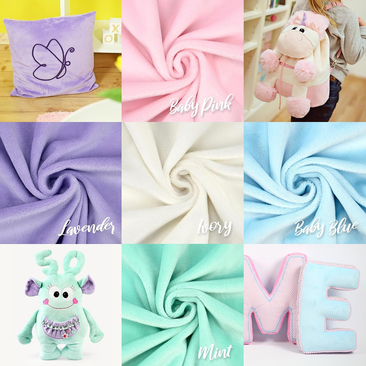 Kullaloo Plush Fabric | Precut Fabric Bundle: 5 Pieces Solid Minky Fabric for Sewing | 19.5X29.5 Each | for Plushies, Baby Blankets, Pillows, Dog Beds, Apparel | Pastel Colors Minky Fabric Pack