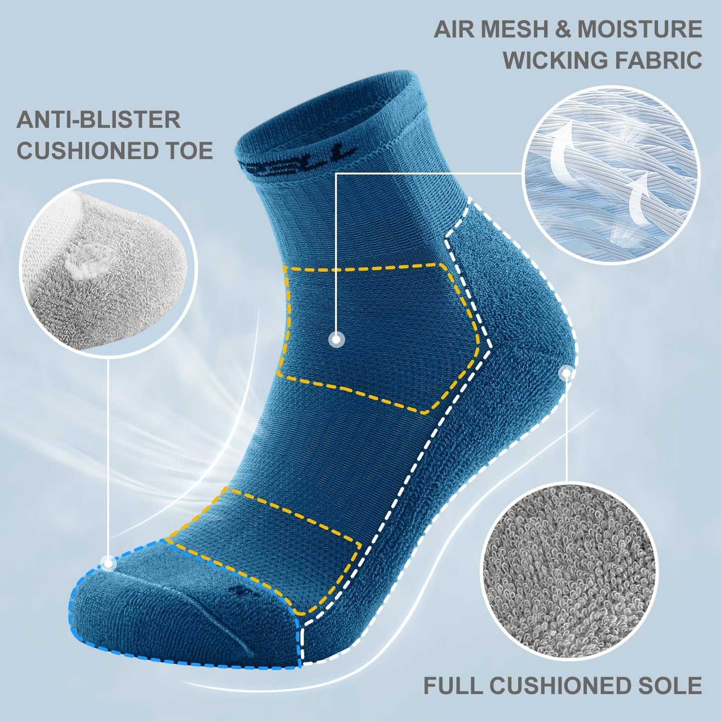FITRELL 6 Pack Men'S Athletic Ankle Socks Cushioned Sports Running Socks 7-9/9-12/12-15