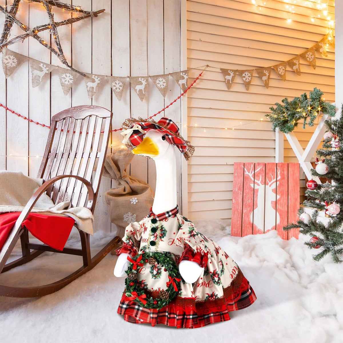 Suzile Christmas Wreath Porch Goose Outfit, 23 Inch Cement Plastic Geese