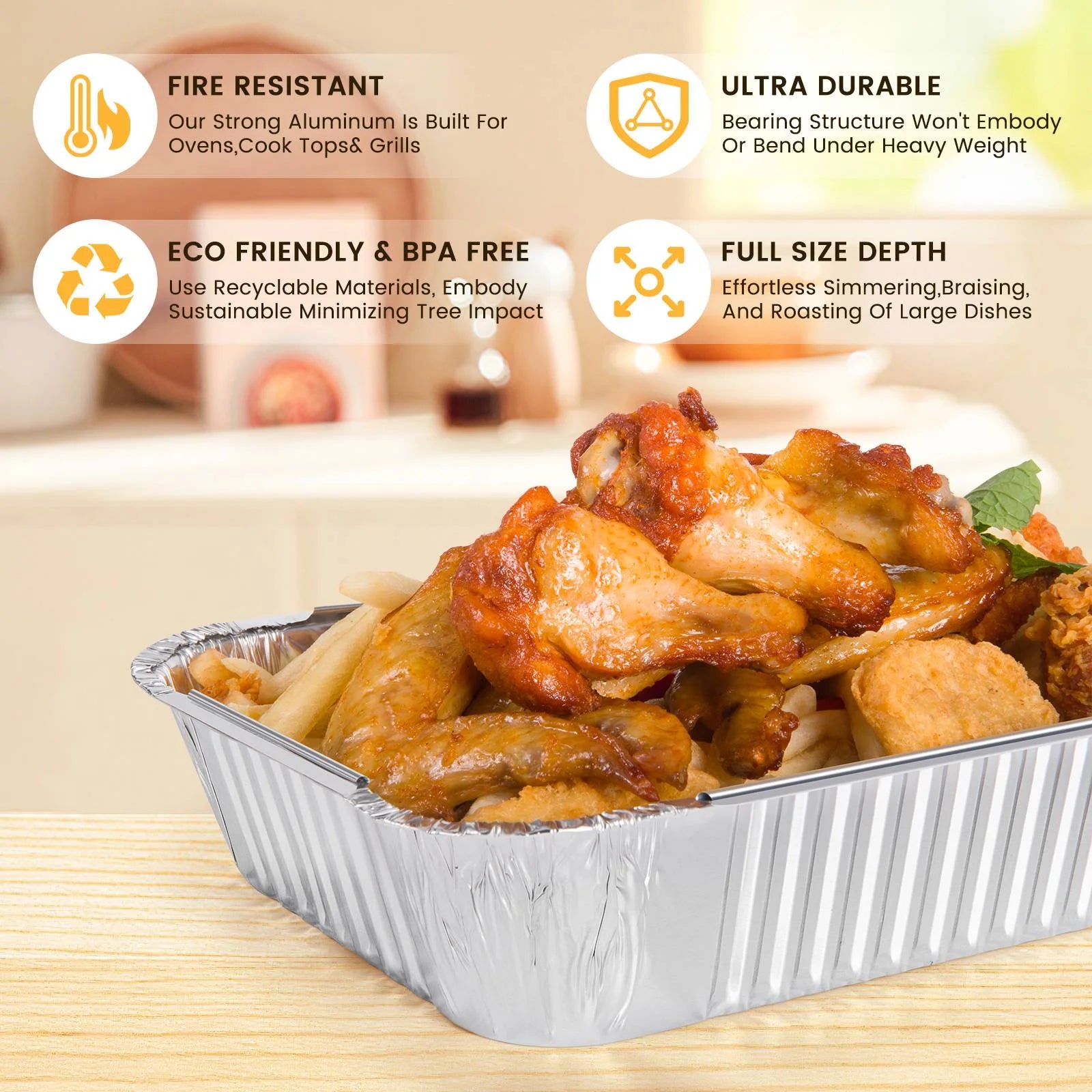 GPED Aluminum Pans Disposable Foil (30 Pack) - Foil Pans with Lids 10.2*7.5In - Disposable Food Containers Great for Baking Cake, Cooking, Heating, Storing, Prepping Food