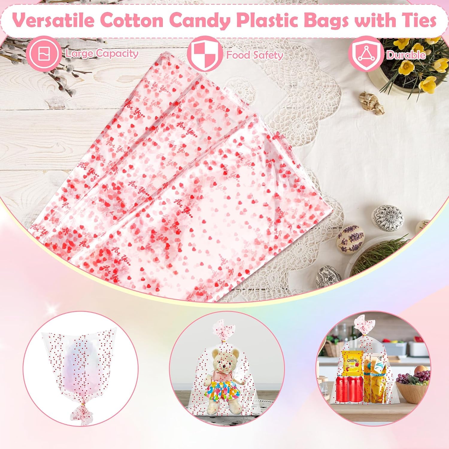 Coitak 100 PCS Cotton Candy Sticks, 100 PCS Cotton Candy Bags with Ties, 13.77 Inch Cotton Candy Sticks Random Colorful Cotton Candy Supplies Paper Straws for Candy Making