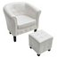 XL Tub Chair with Footstool White Faux Leather