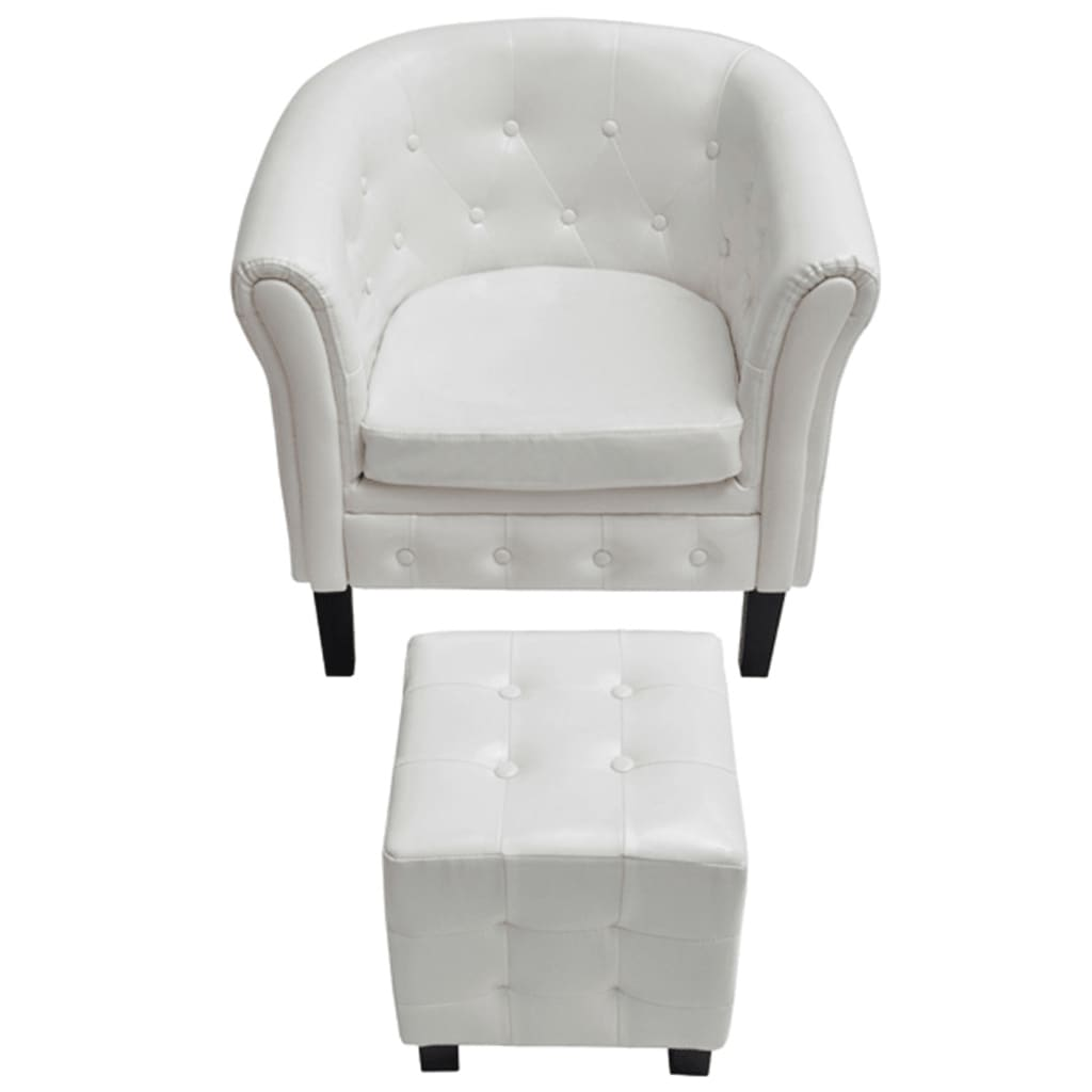 XL Tub Chair with Footstool White Faux Leather