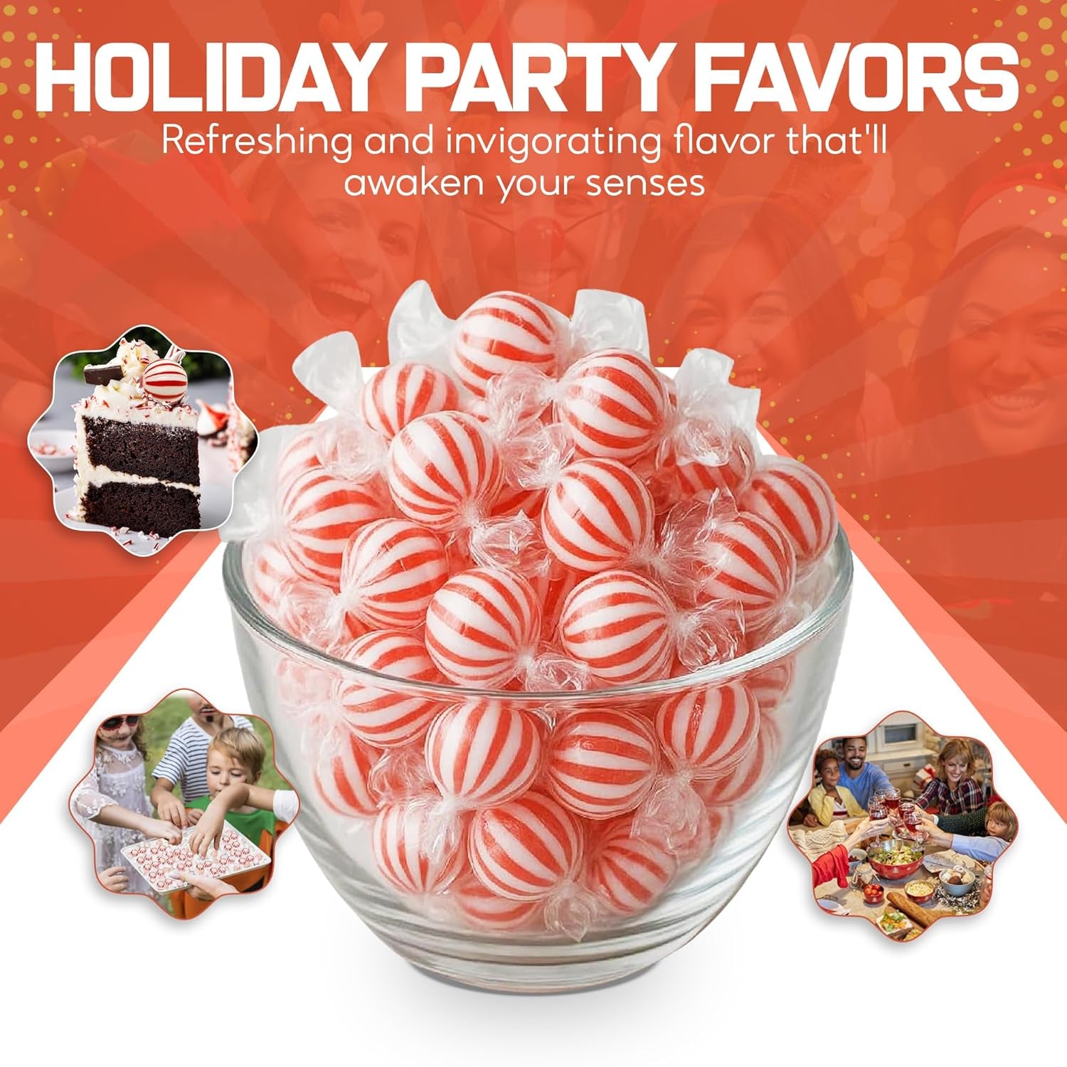 Peppermint Hard Candy 5 Pound Bulk Jumbo Peppermint Candy Balls, Approx 250 Individually Wrapped Mint Balls for Office Bowls, Christmas Candy Jars, and Holiday Party Favors