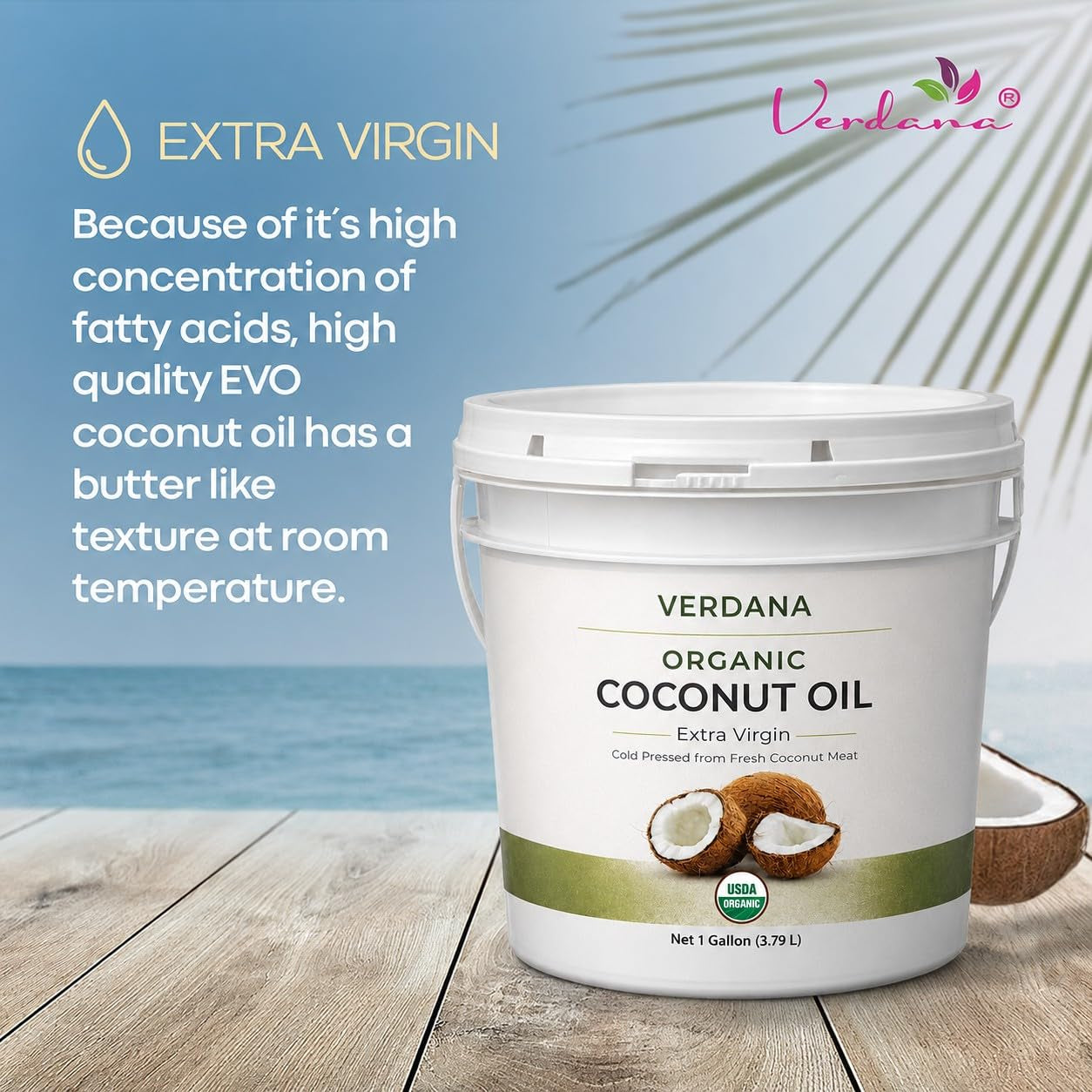 Verdana Organic Extra Virgin Coconut Oil, Food Grade, Unrefined Cold Pressed, USDA Organic, 1 Gallon, Bulk Value Size for Cooking, Baking & Soap Making