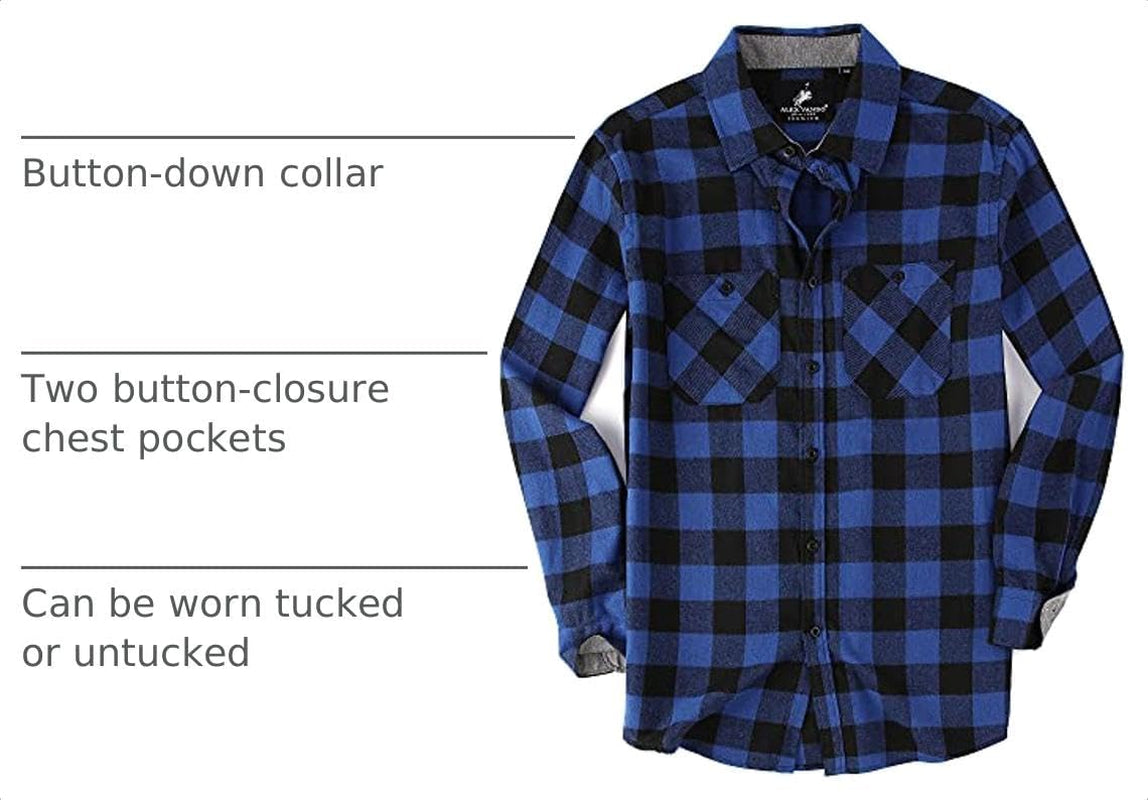 Alex Vando Mens Button down Regular Fit Long Sleeve Casual Flannel Shirts