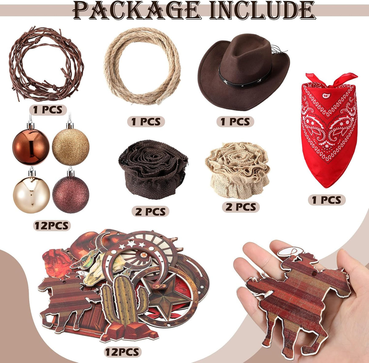 32 Pcs Western Christmas Ornaments Cowboy Tree Decorations Rustic Set