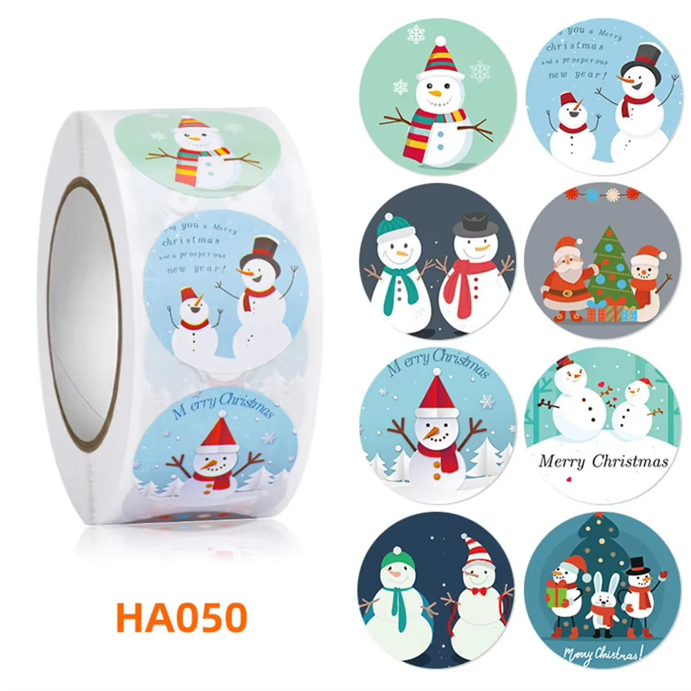Christmas Gift Box 500Pcs round Labels Christmas Sticker Candy Bag Flower Gift Box Cake Boxes Packaging New Year Stickers