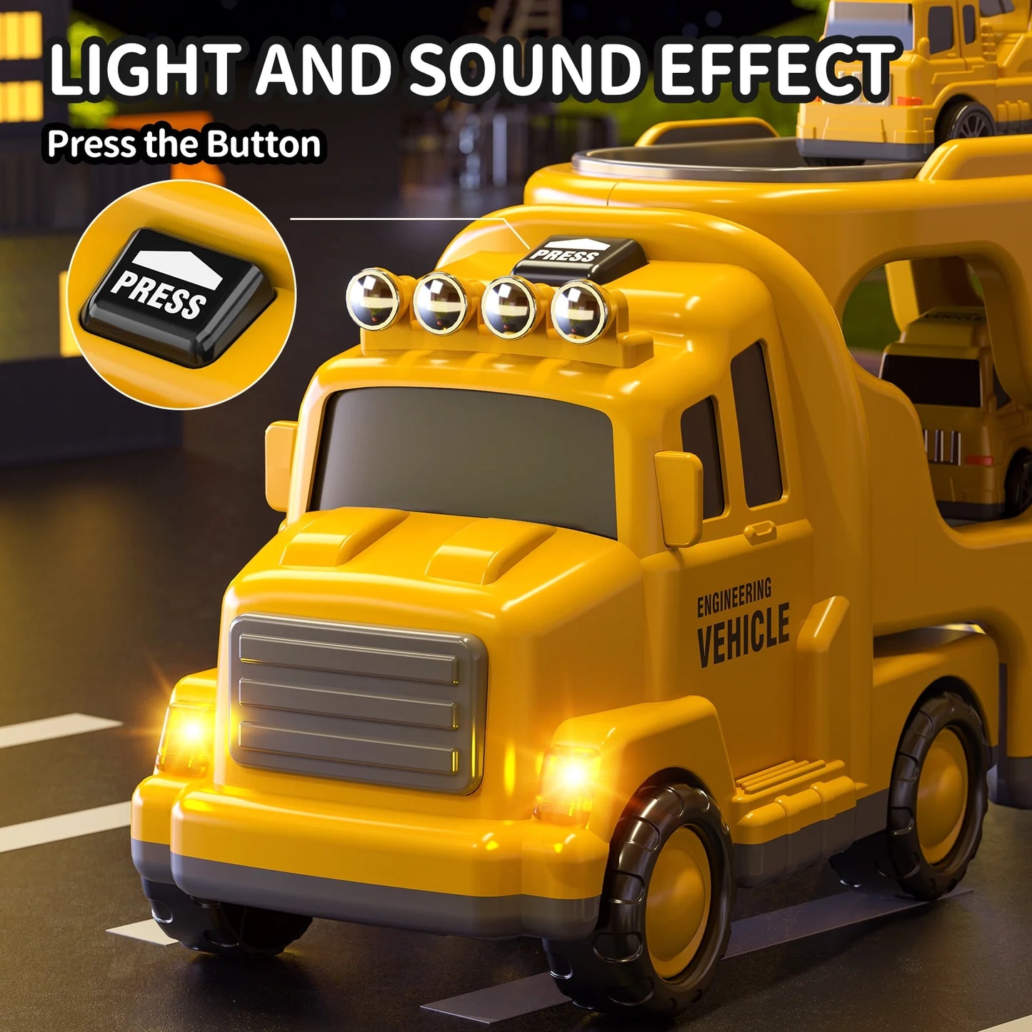 Construction Truck Toys for 3-7 Years Old Boys - Kids Friction Powered Car Toys for Toddler Ages 3-5, Carrier Play Vehicles Set with Sound and Light, Birthday Gifts for Toddlers