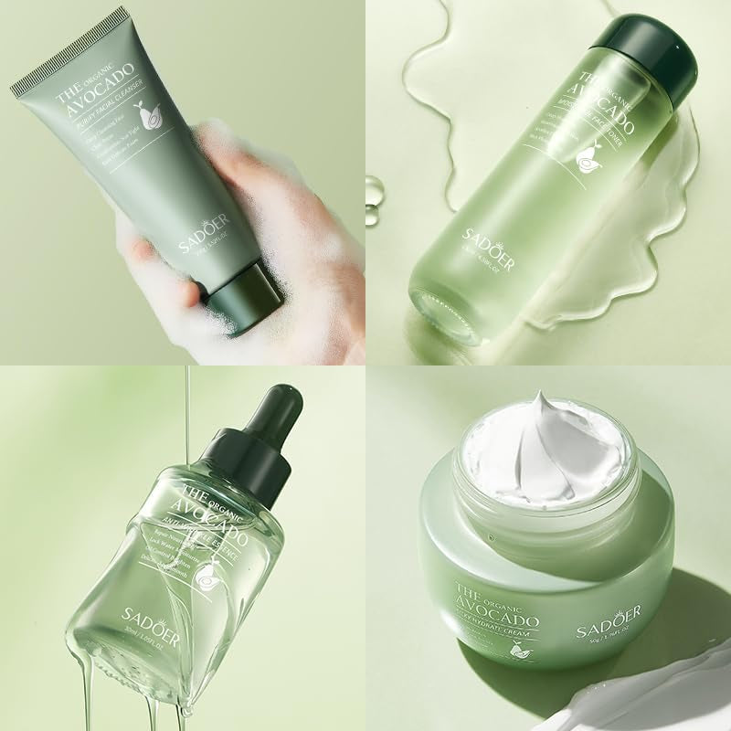 Avocado Skincare Sets, 6Pcs Skincare Gift Set with Facial Cleanser, Face Serum, Face Cream, Eye Cream, Toner, Moisturizing Lotion, Skin Care Sets & Kits, Hydrating Facial Kit for Women