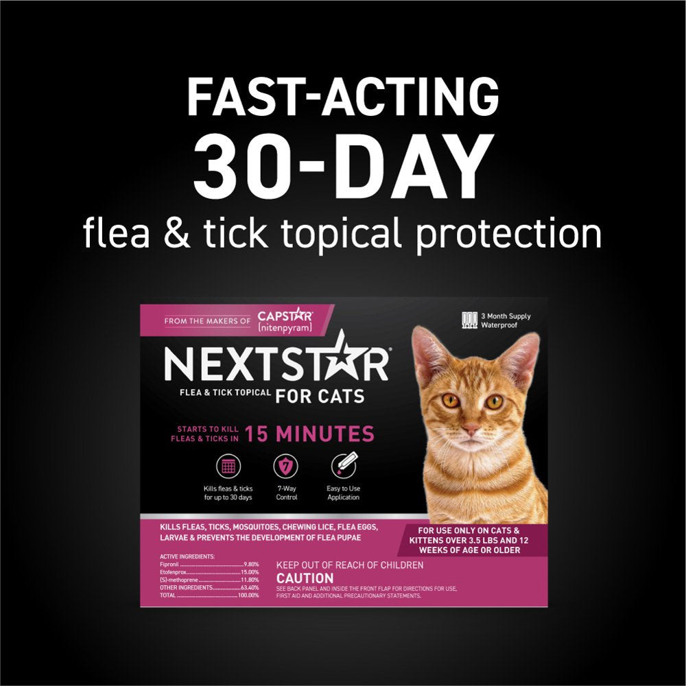 NEXTSTAR Flea & Tick Topical Prevention for Cats over 3.5 Lbs, 3-Month Supply