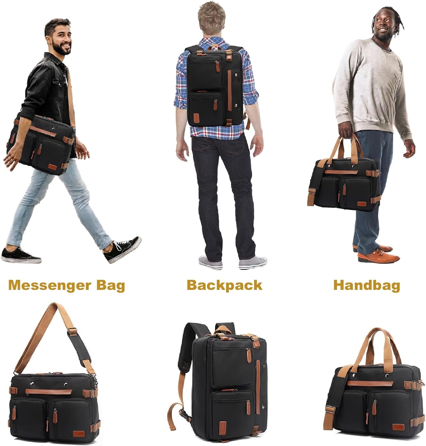 MOLNIA 3 in 1 Laptop Bag for Men, 17.3 Inch Work Bags for Men, Laptop Backpack, Briefcases, Messenger Bag, Computer Bags for Laptops for Men Women, Black