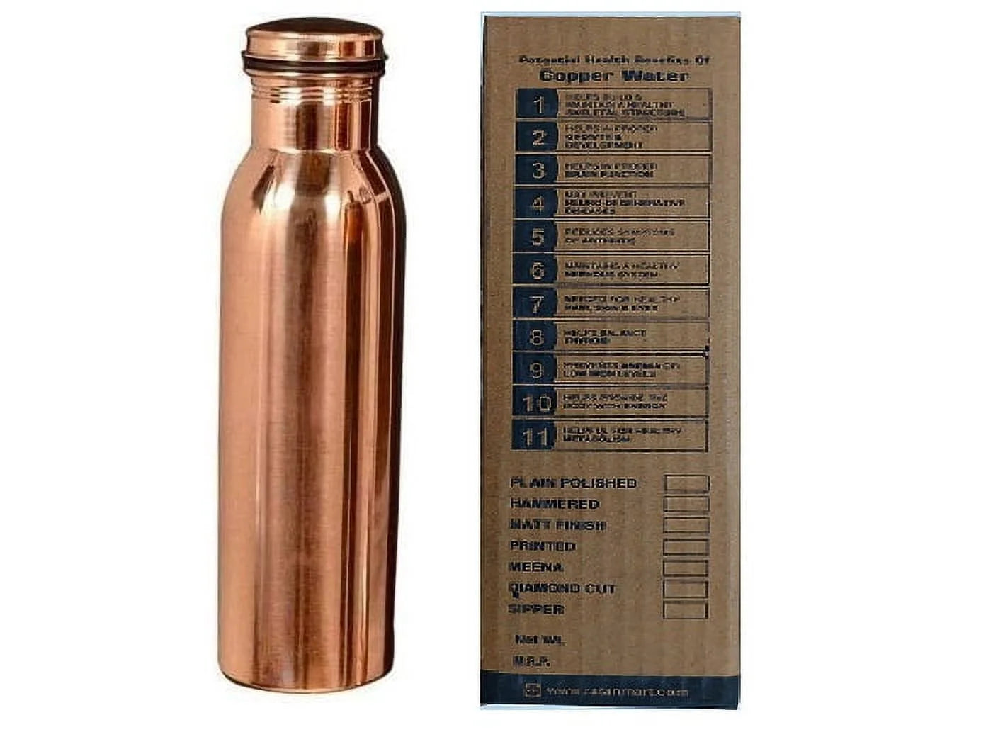 RATAN ENTERPRISES Pure Copper Plane Water Bottle with Lid 900 ML