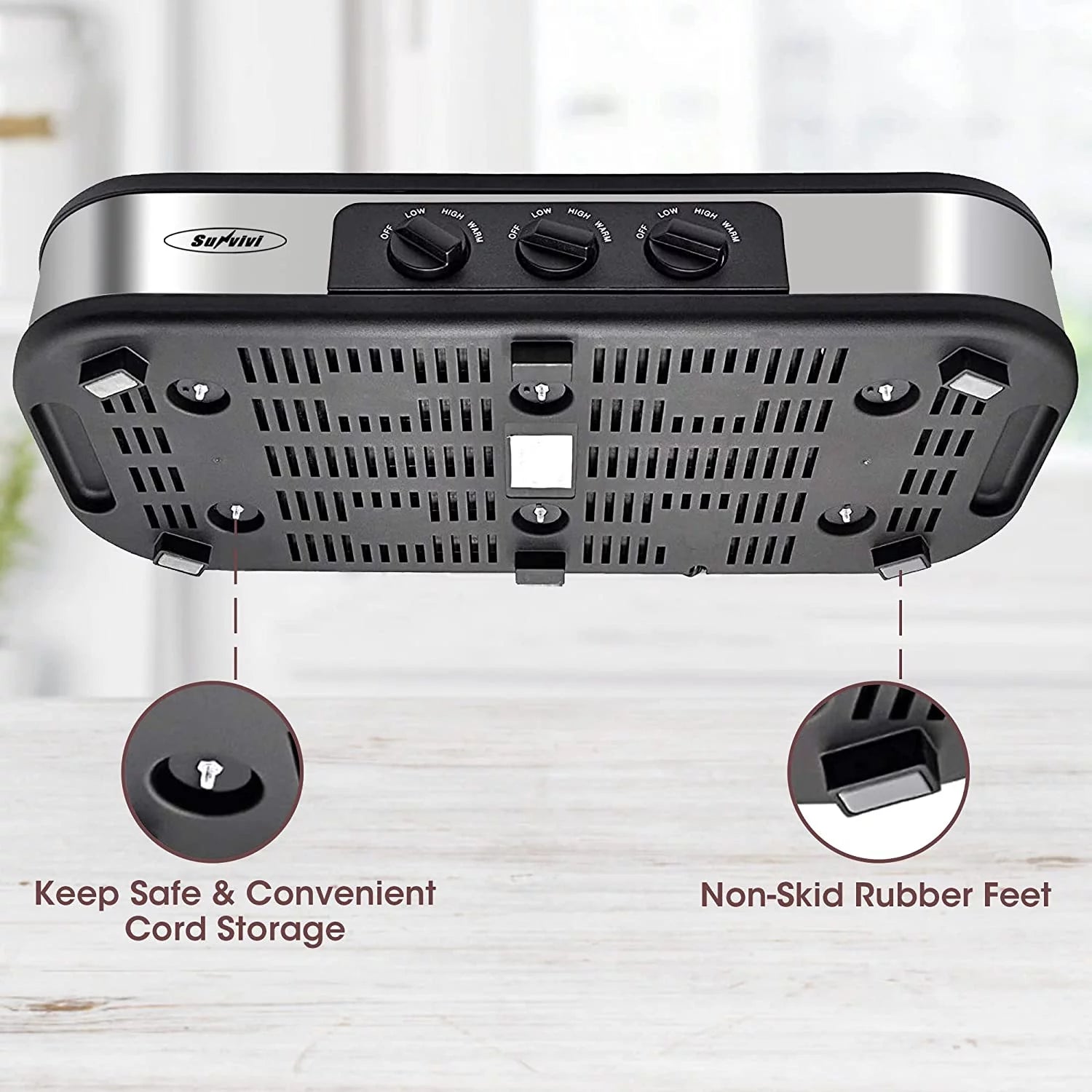 Superjoe Triple Slow Cooker, 3X1.5 Quart Electric Slow Cooker Buffet Server, Food Warmer Cooking Pot, Adjustable Temp Removable Ceramic Pots Lid Rests