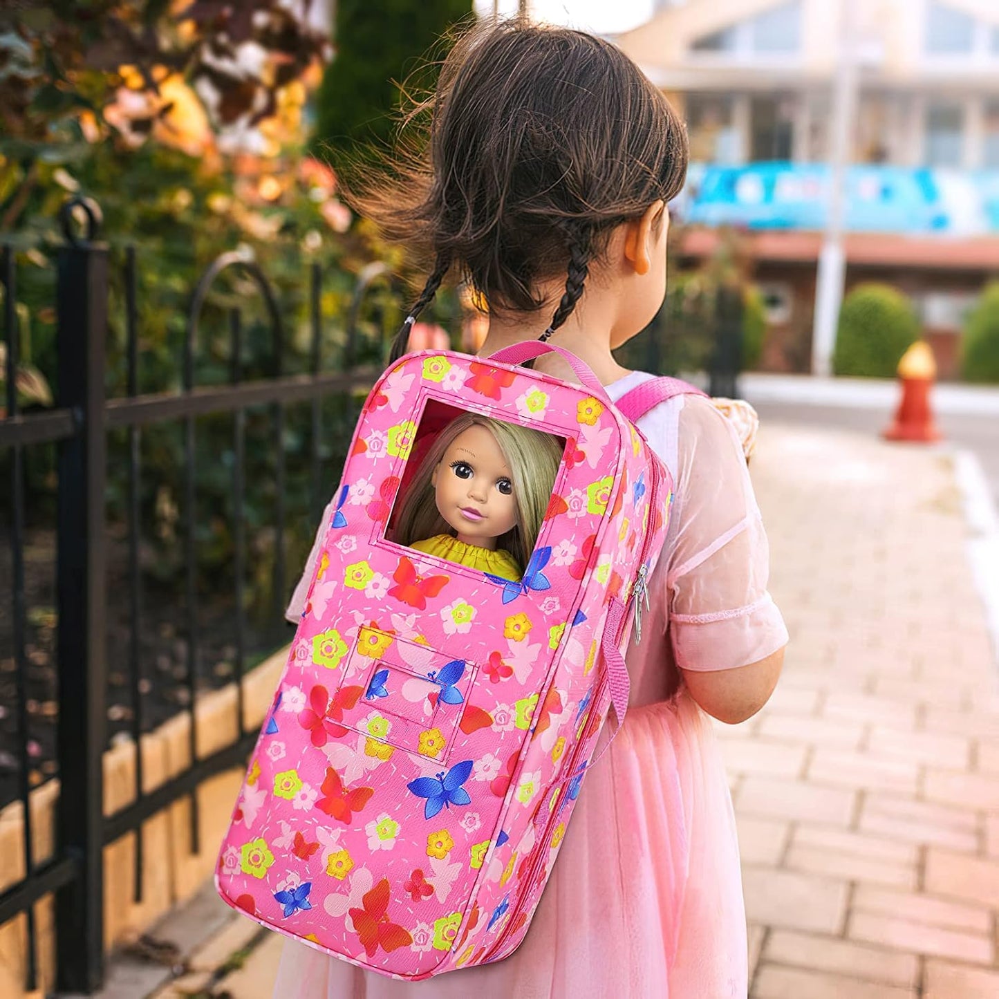 ZITA ELEMENT 14.5 Inch Girl Doll Butterfly Design Carrier Case Travel Bag | Standing Doll Display Accessories Set for Travel Sorage for 14.5 Inch Doll Going Out,Gift Age 3+