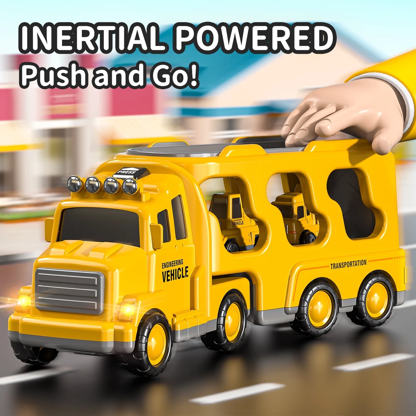 Construction Truck Toys for 3-7 Years Old Boys - Kids Friction Powered Car Toys for Toddler Ages 3-5, Carrier Play Vehicles Set with Sound and Light, Birthday Gifts for Toddlers