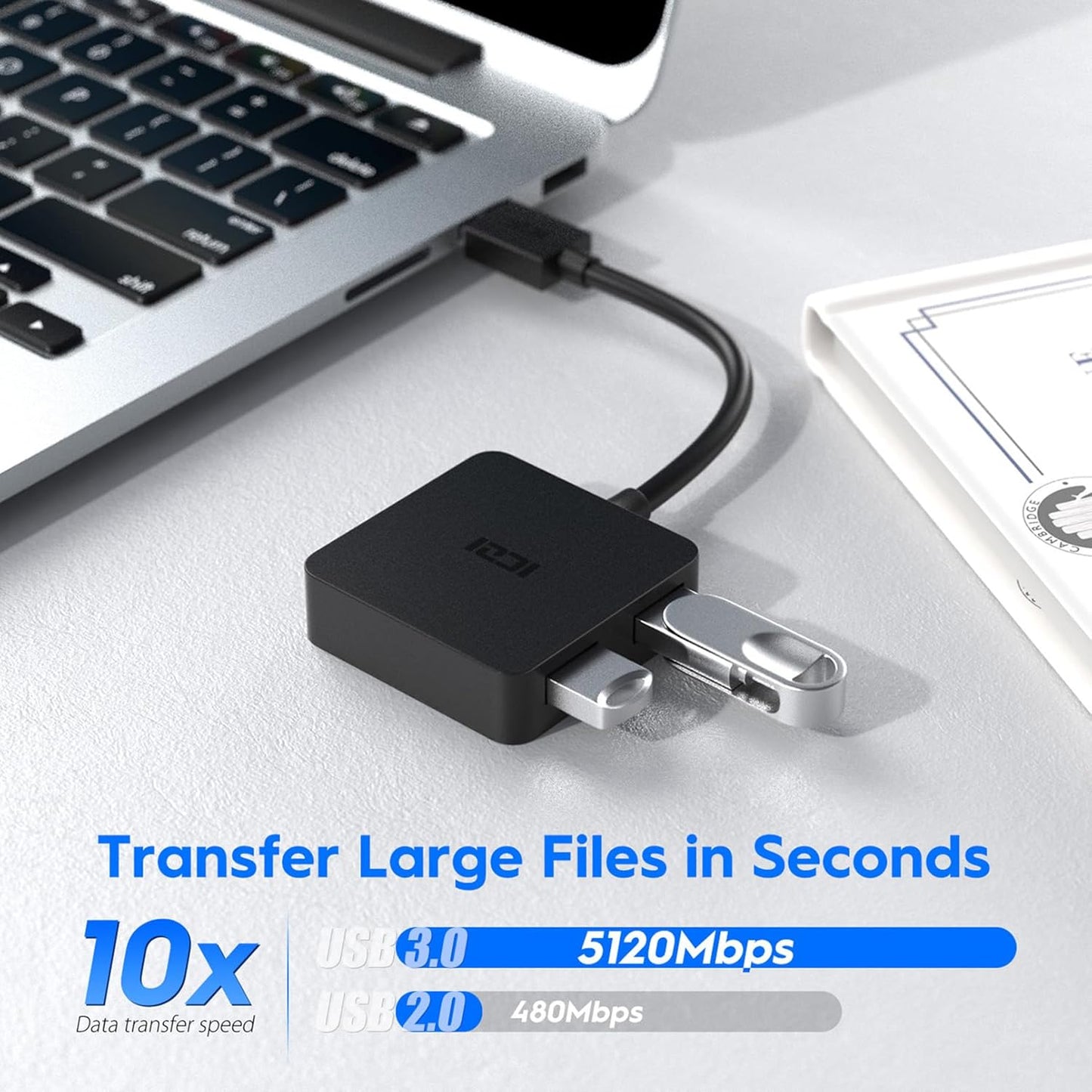 ICZI USB 3.0 Hub, 4 Ports USB Splitter Multiple Extender for Laptop, PC, Macbook, Mac Mini, Imac, Surface Pro, Mobile HDD