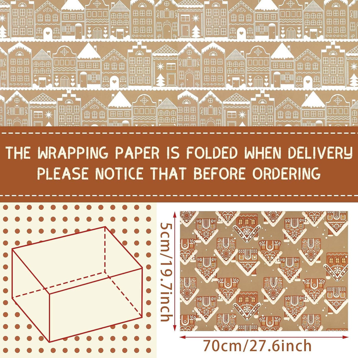 Watersay 12 Sheet Christmas Wrapping Paper, Gingerbread Man, Brown