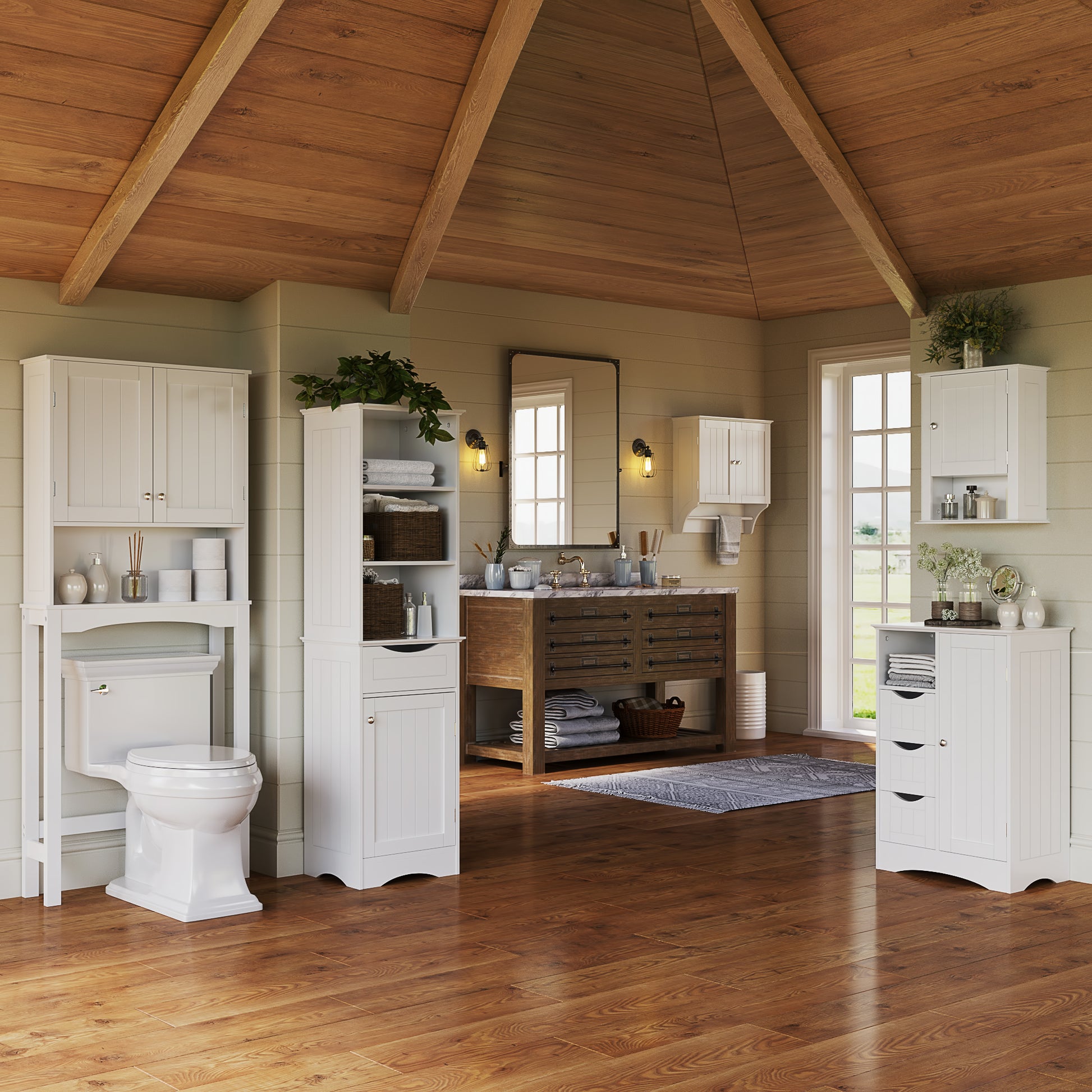 Riverridge Ashland 2-Door Bathroom Medicine Cabinet Wall Storage with Towel Bar - White