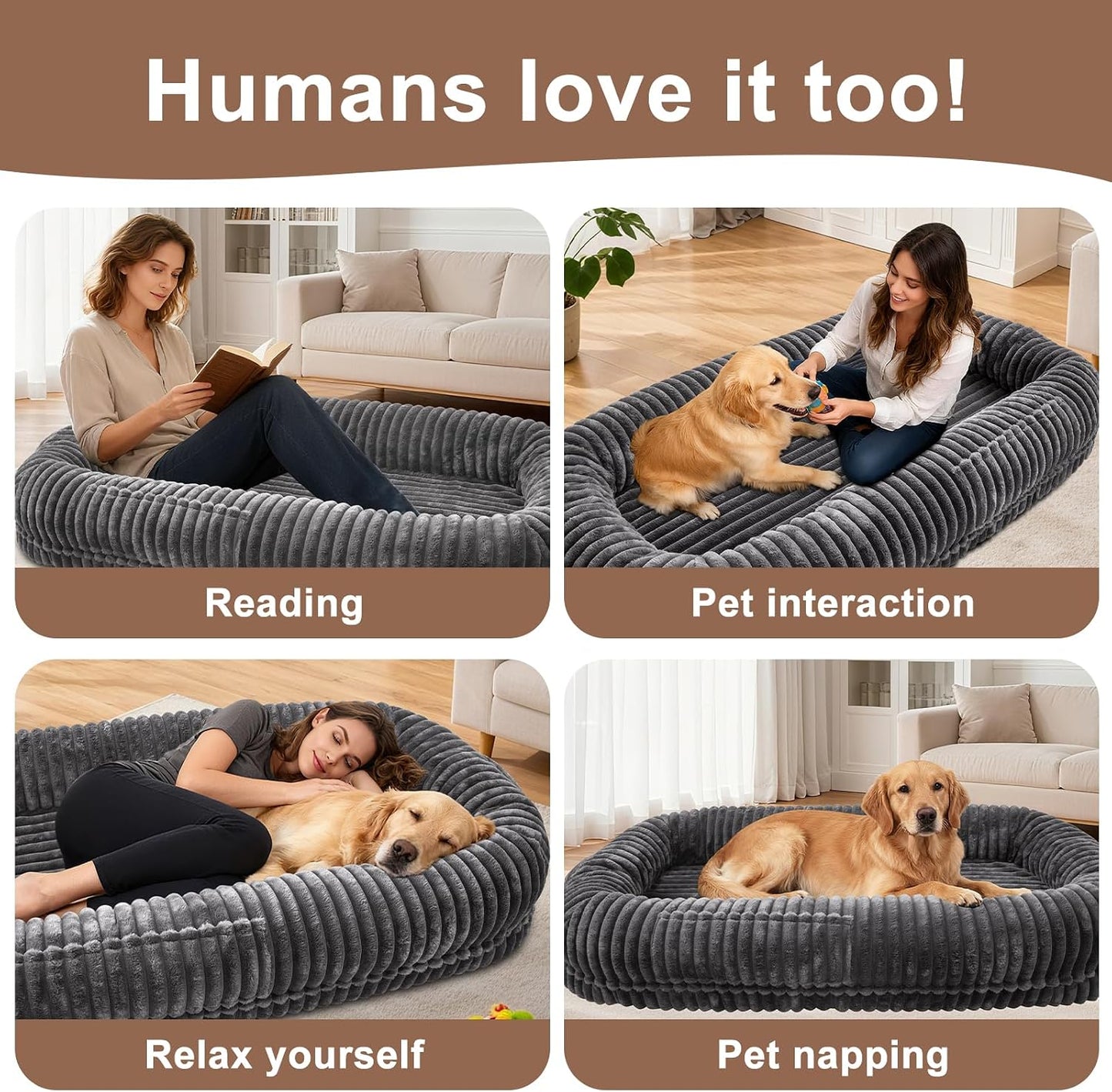 Human Dog Bed for Adult,70"X38"X10" Extra Large Human Pet Bed,Orthopedic Washable XL Dog Bed with Memory Foam (Darkgrey)