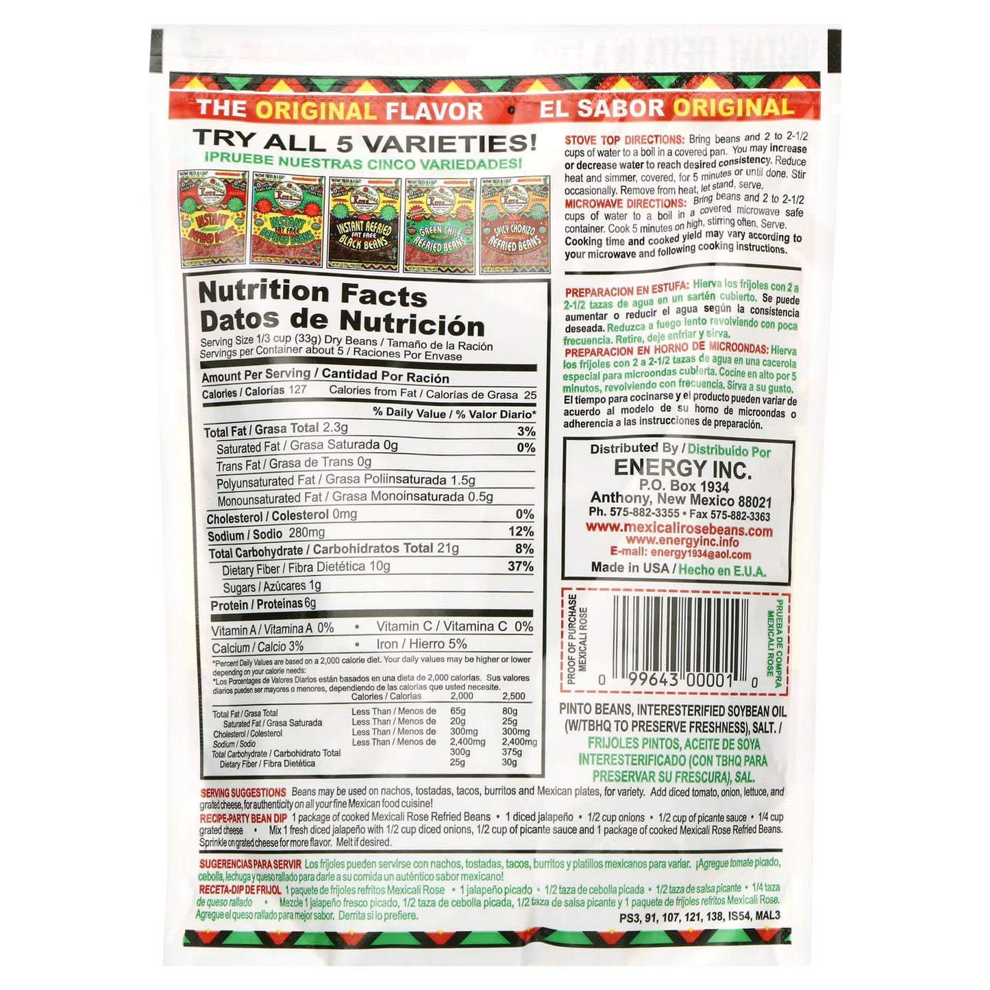 (4 Pack) Mexicali Rose Instant Refried Beans, 6 Oz, No Spice (Salt and Oil Only)