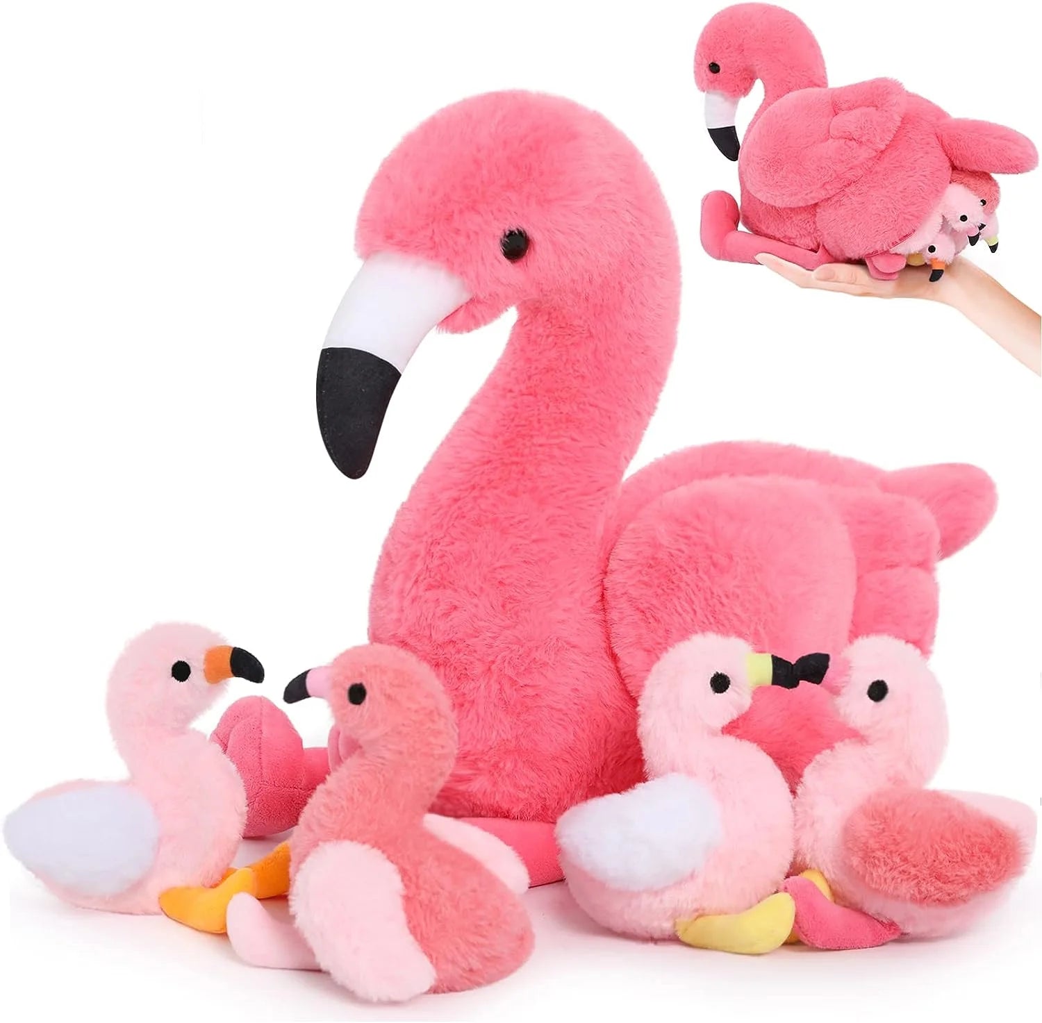 Morismos 18'' Plush Flamingo Stuffed Animal Mommy Stuffed Flamingo with 4 Babies