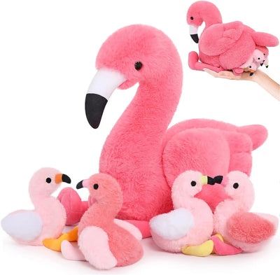 Morismos 18'' Plush Flamingo Stuffed Animal Mommy Stuffed Flamingo with 4 Babies