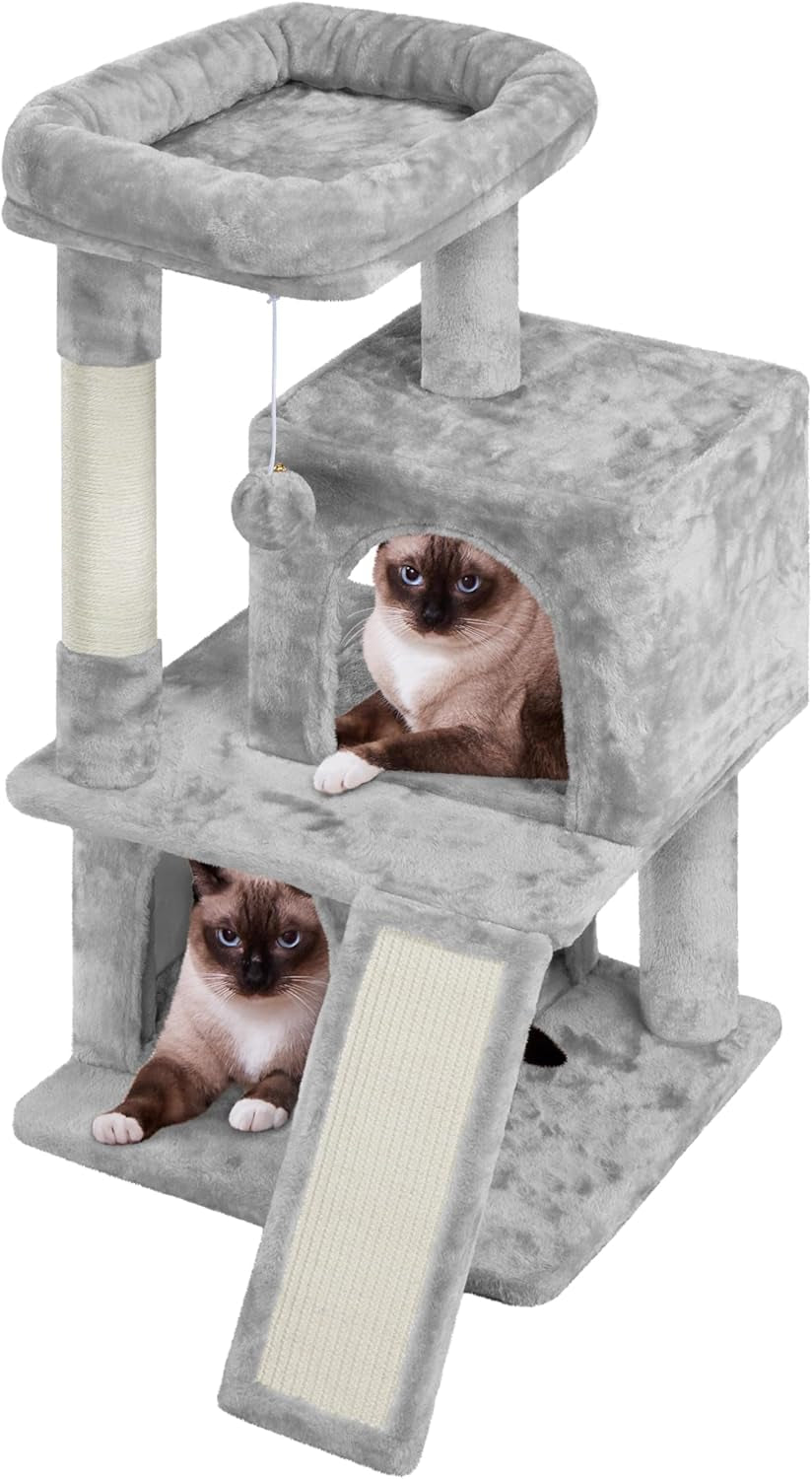 Yaheetech Cat Tree Cat Tower 36-Inch Kitten Stand House Condo with Double Condos, Large Plush Perch & Scratching Board Kitty Furniture Play Center for Indoor Cats Activity