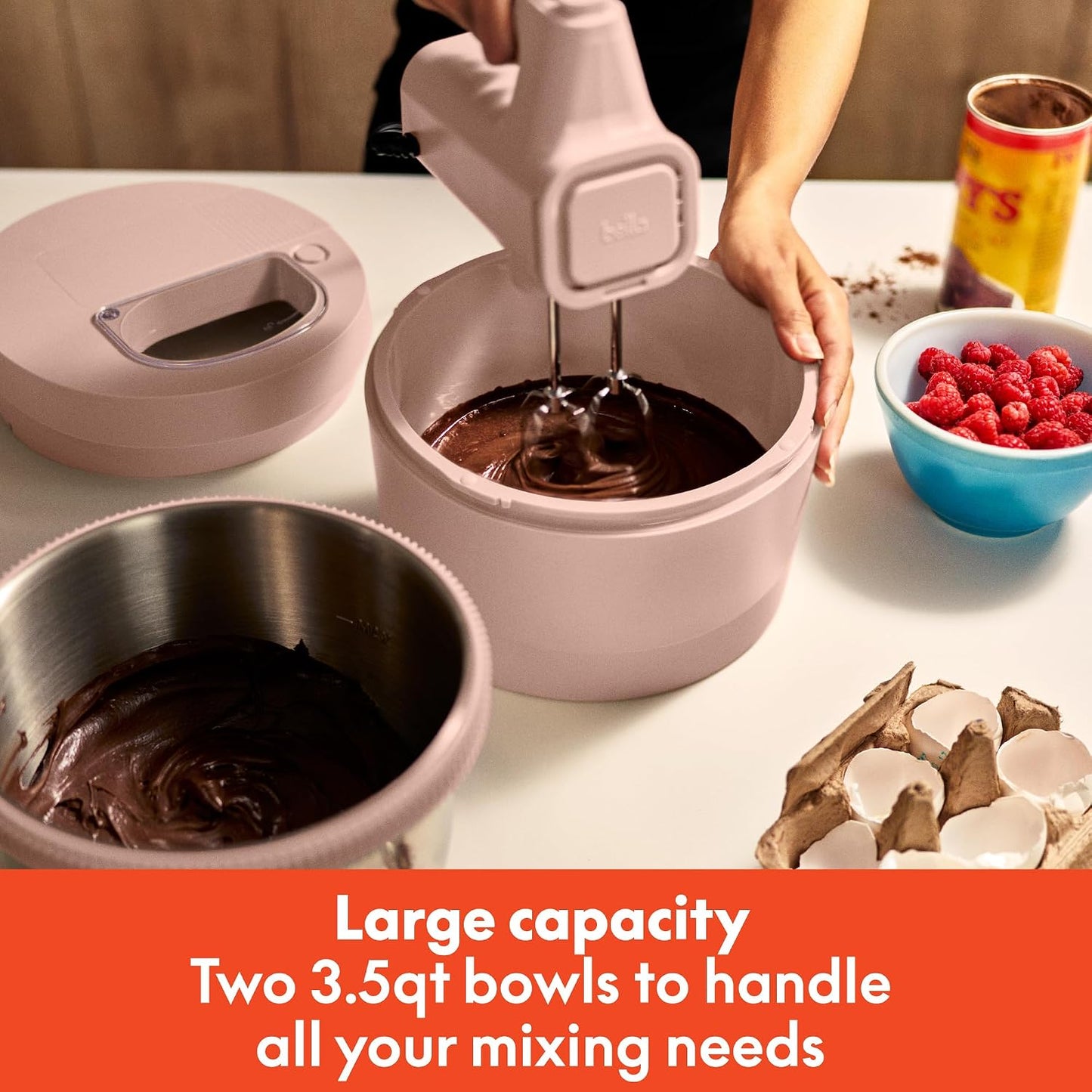 Bella 3.5 Qt Hand & Stand Mixer, 2 in 1 Electric Mixer with Bowl, Dough Hook, Whisk & Egg Beater, Multifunctional Handheld Mixer for Baking, 200 Watt, Blossom