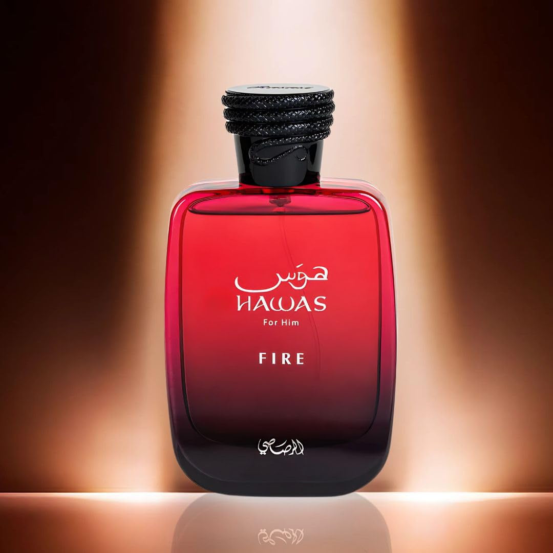 RASASI Hawas Fire Eau De Parfum Spray 100ML(3.4 Oz) - Bold Long Lasting Arabian Perfume for Men with a Fiery Essence - Indulge in a Luxurious Perfume Men That Captures Masculine Elegance and Strength