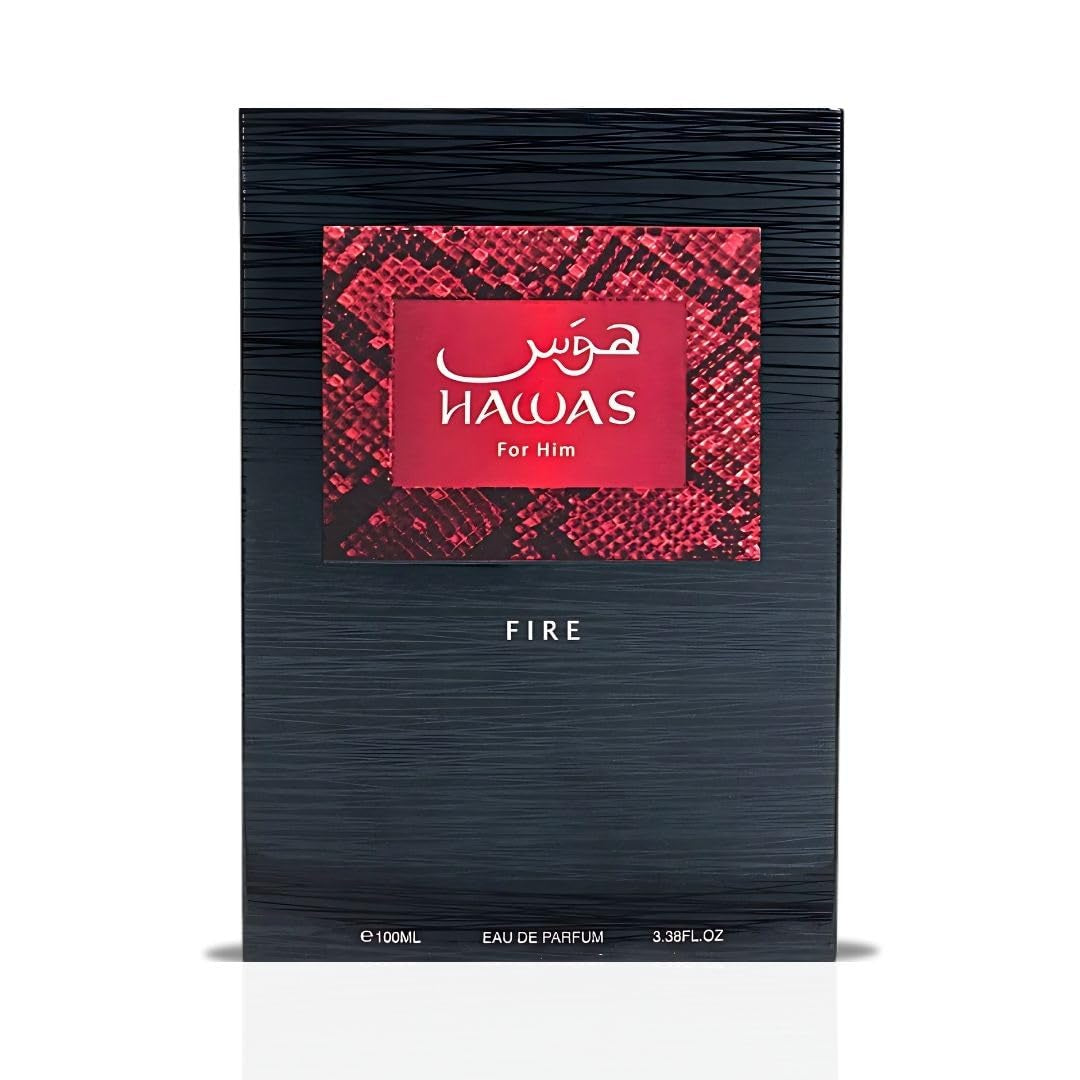 RASASI Hawas Fire Eau De Parfum Spray 100ML(3.4 Oz) - Bold Long Lasting Arabian Perfume for Men with a Fiery Essence - Indulge in a Luxurious Perfume Men That Captures Masculine Elegance and Strength