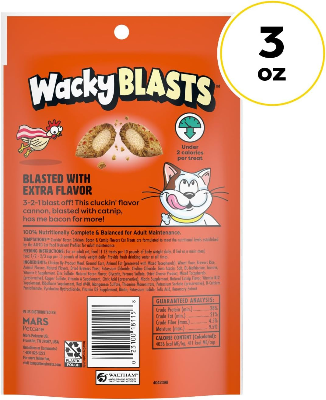 Temptations Wacky Blasts Cat Treats, Cluckin' Bacon Flavor, 3 Oz, 12 Pack