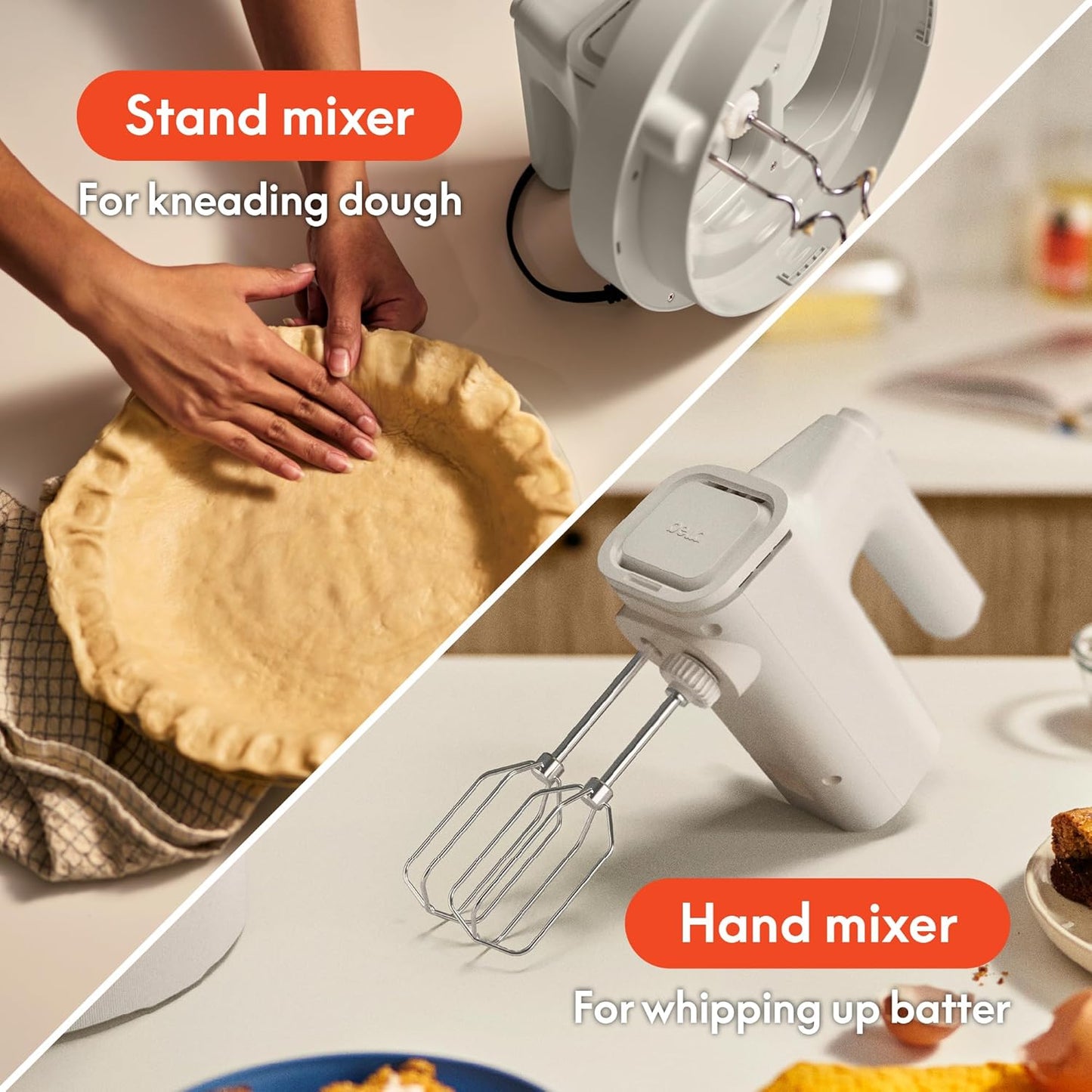 Bella 3.5 Qt Hand & Stand Mixer, 2 in 1 Electric Mixer with Bowl, Dough Hook, Whisk & Egg Beater, Multifunctional Handheld Mixer for Baking, 200 Watt, Oatmilk