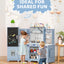 Arlopu Kids Corner Play Kitchen, Ultimate Interactive Wooden Kitchen Playset with Lights & Sounds, Cooking Toy Set with Stove, Range Hood, Sink, Faucet, Ice Maker & Washing Machine