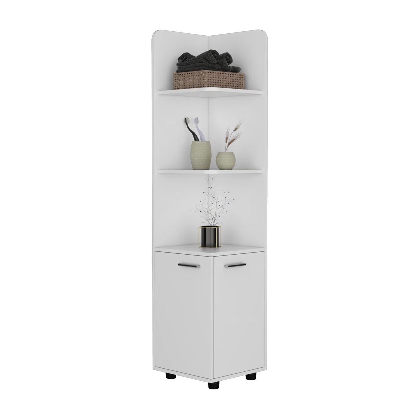 Tall White 62H" Corner Cabinet with 3 Shelf and 2-Door for Bathroom Storage Needs 60.65 In. Magnificent