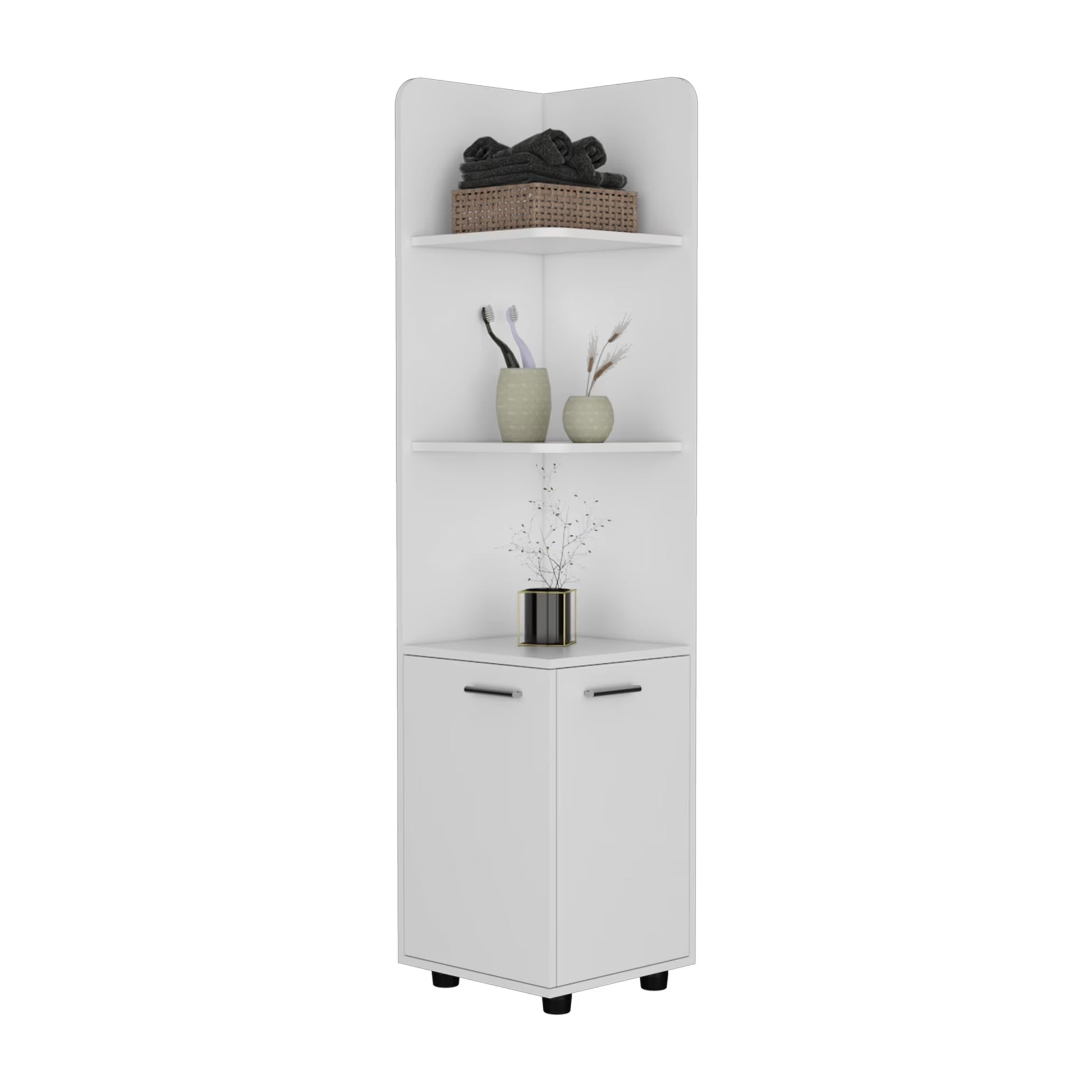 Tall White 62H" Corner Cabinet with 3 Shelf and 2-Door for Bathroom Storage Needs 60.65 In. Magnificent