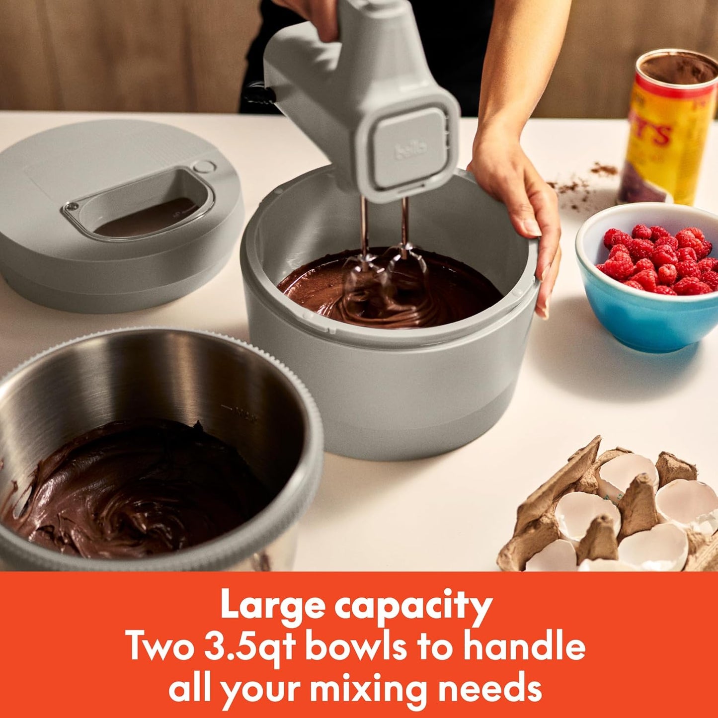 Bella 3.5 Qt Hand & Stand Mixer, 2 in 1 Electric Mixer with Bowl, Dough Hook, Whisk & Egg Beater, Multifunctional Handheld Mixer for Baking, 200 Watt, Oatmilk