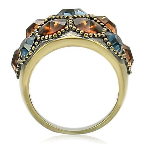 Antique Copper Brass Ring with Top Grade Crystal  in Multi Color