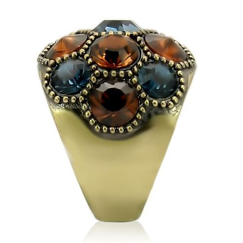 Antique Copper Brass Ring with Top Grade Crystal  in Multi Color