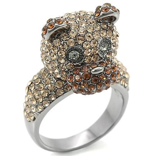 0W279 - Ruthenium Brass Ring with Top Grade Crystal  in Multi Color