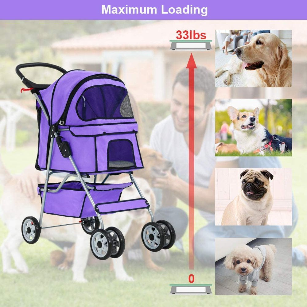 Bestpet Pet Stroller Cat Dog Cage Stroller Travel Folding Carrier，Purple