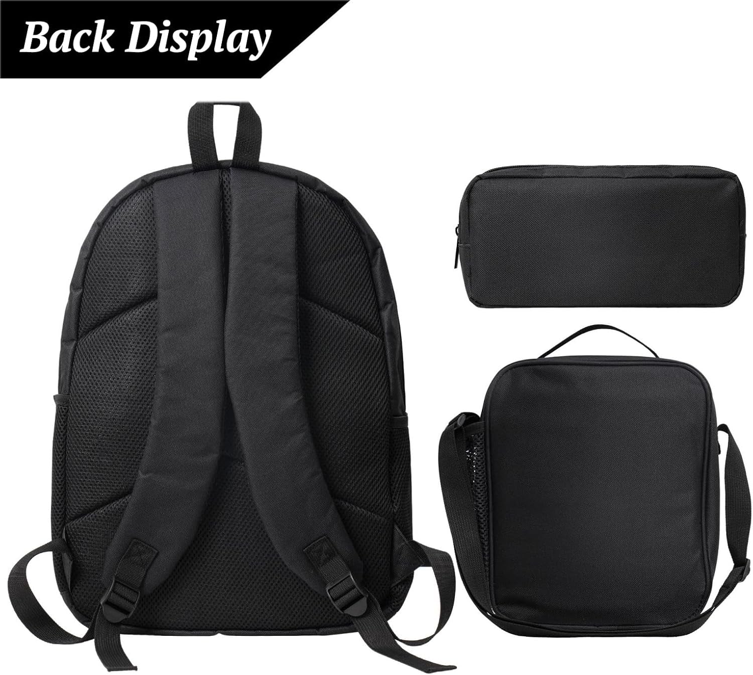 USA Fish Kid Backpack Set with Lunch Bag & Pencil Case Large Capacity School Bag 17 Inch Bookbag for Boy Girl