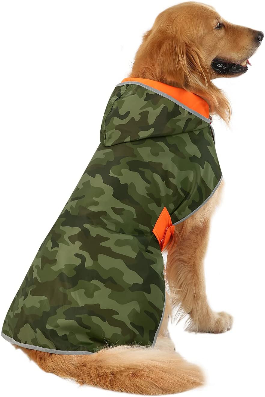 HDE Reversible Hooded Dog Raincoat Slicker Poncho for Small Medium Large Dogs - Camo Orange - L - Polyester