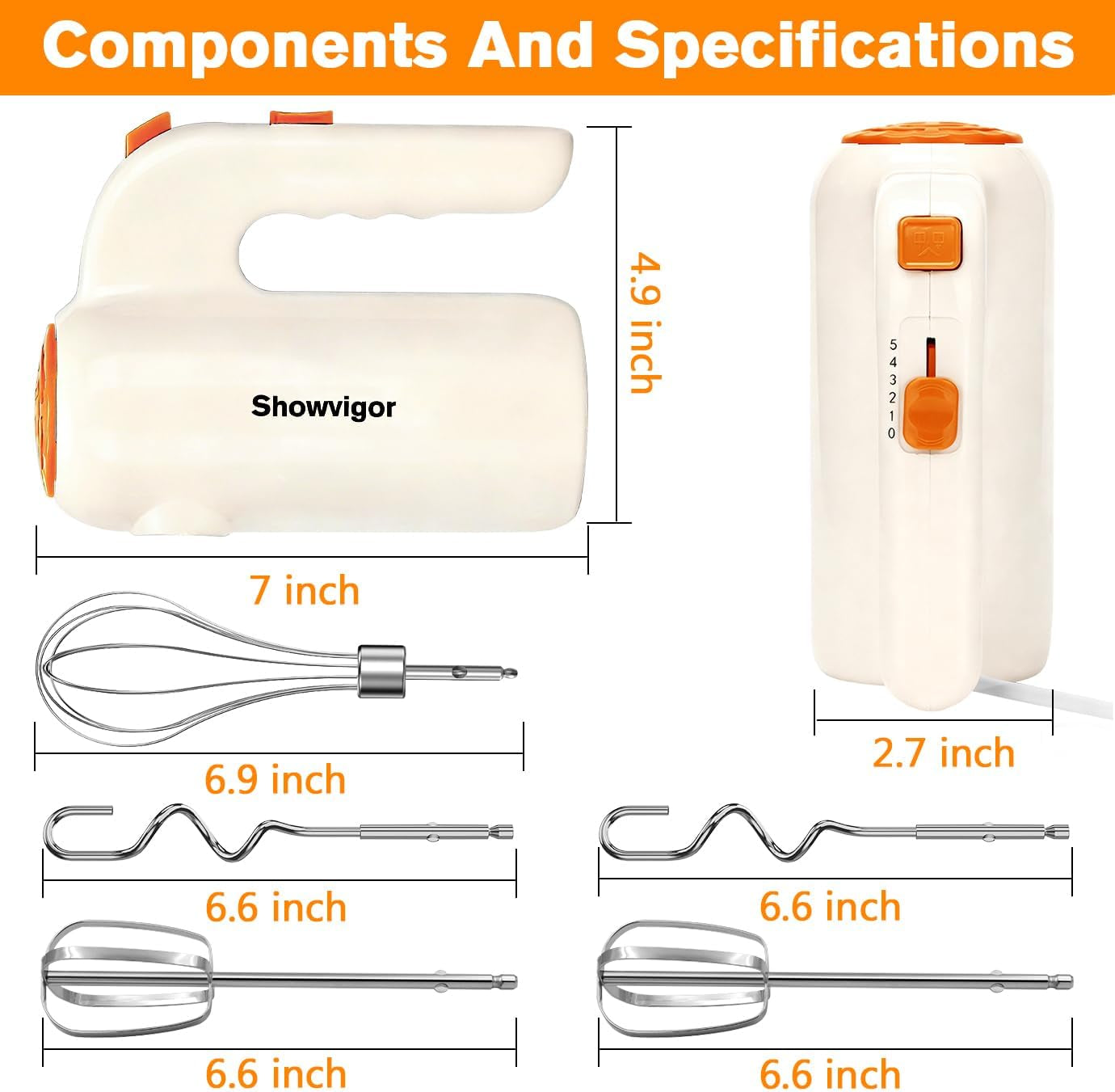 Hand Mixer, 5-Speed Electric Whisk with Turbo Boost Includes 5 Stainless Steel Attachments - Great Stand Mixer Alternative for Baking Cakes, Bread & More