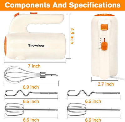 Hand Mixer, 5-Speed Electric Whisk with Turbo Boost Includes 5 Stainless Steel Attachments - Great Stand Mixer Alternative for Baking Cakes, Bread & More