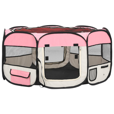 vida Xl Foldable Dog Playpen with Carrying Bag Pink 57.1"x57.1"x24"