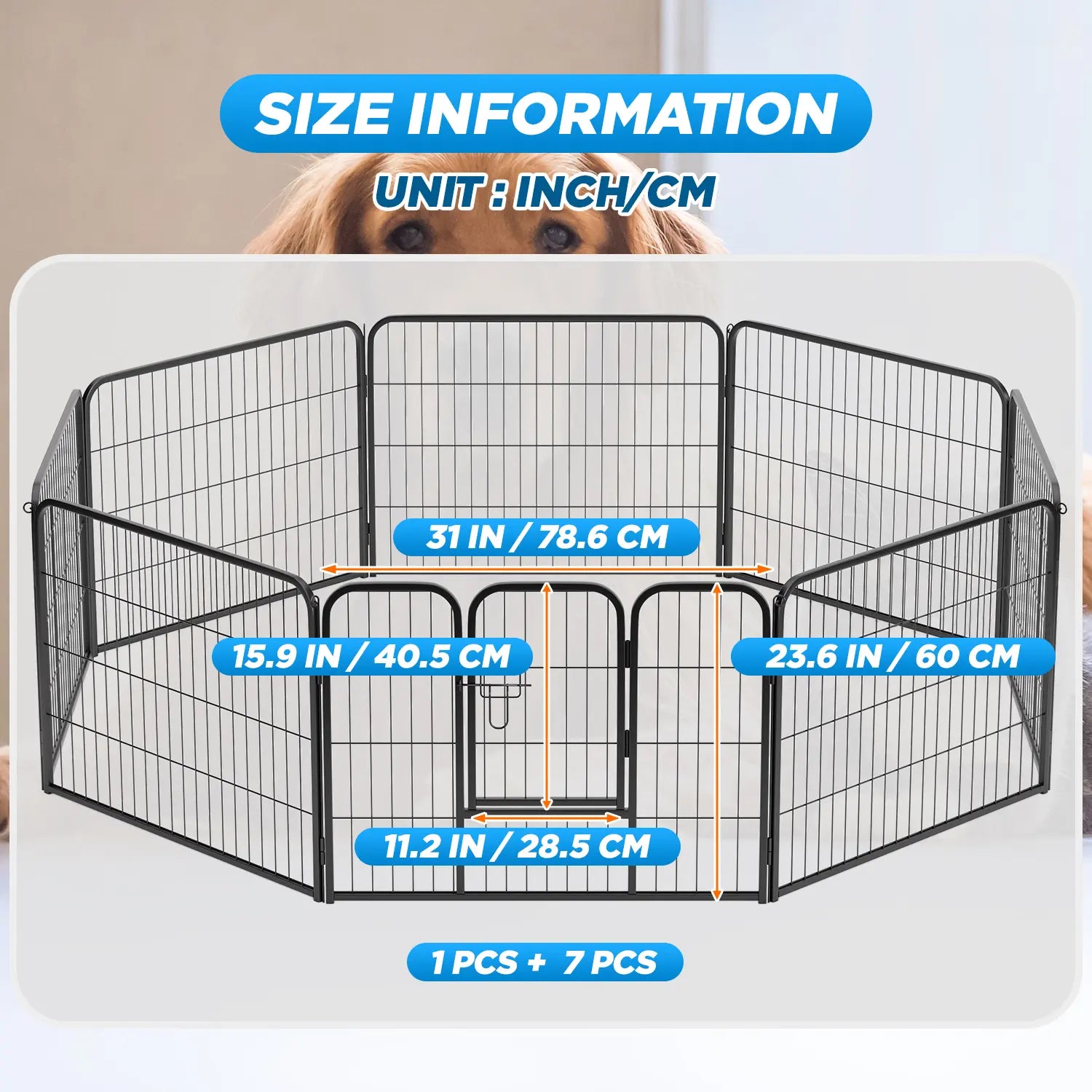 Dog Fence, 4/6/8/12/16 Panels 24"\32"\40"H Foldable Dog Playpen, Exercise Heavy Duty Metal Dog Cage for Yard, Lockable Double Door Pet Fence Indoor Outdoor Dog Pen for Large Medium Small Animals Pet