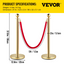 38 Inch Stanchion Posts Queue, Red Velvet Rope (3, Gold)